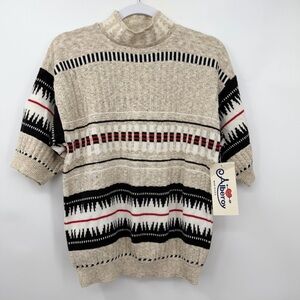 Vintage Alberoy Mock Neck Pullover Sweater Knit Short Sleeve Size Medium